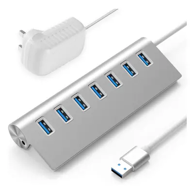 Rybozen USB 3.0 Hub Powered Port, Aluminum Data Hub SuperSpeed with 5V/4A 20W Power Adapter for 