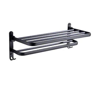 50CM Black Towel Rack Wall Mounted Folding Towel Holder Storage Shelf with Hook Bathroom Access