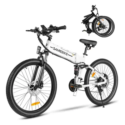 (White) SAMEBIKEâ LO26-II SHIMAN0 21-Speed Mountain Electric Bike, Inch Folding E-bike with Du