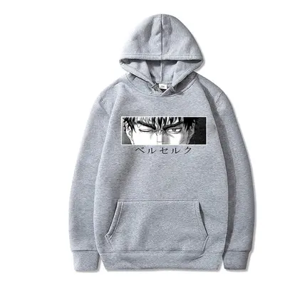 (S, gray) Men Berserk Guts Hoodie Manga Pullovers Hoodies Sweatshirts Anime Eye