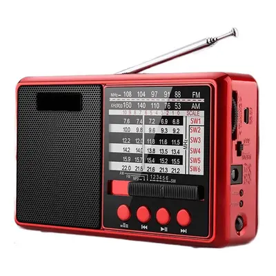 (red) JINSERTA Portable FM/AM/SW Radio Multi Band HI-FI Radio Speaker with Flashlight Support TF