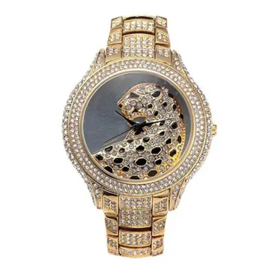 Miss Fox Hot Leopard Watch Fashion Female Golden Clock Charms Full Diamond Brand Gold Watch Wome