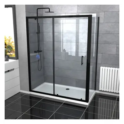 Nes Home Black Shower Sliding Door, Side Panel & Tray