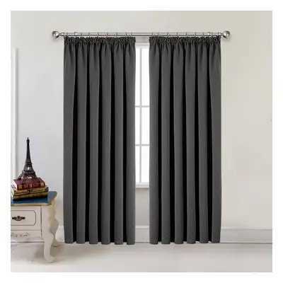 (Dark Grey , 90" x 72") Thermal Curtains Blackcout Pencil Pleat Curtain