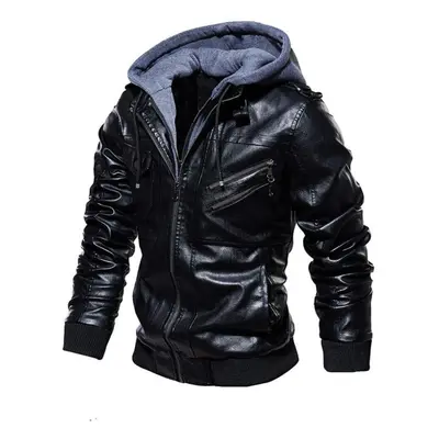 (black, XXXXL) Folklore Men &apos;s Warm Casual Hooded Leather Jacket In Autumn And Winter Fashi