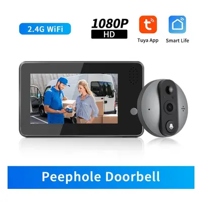 (doorbell) 4.3 Inch 1080p Tuya Wifi Peephole Doorbell Camera Smart Home Night Pir Motion Detecti