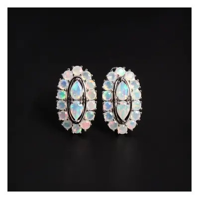 (multicolor, M) Shinning Opal Silver Earrings With 3.5ct Natural Gemstones Quality Jewelry For W