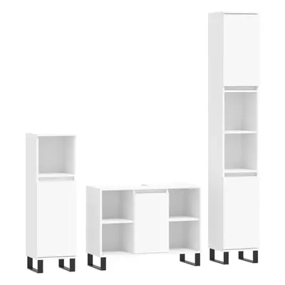 (white) vidaXL Bathroom Furniture Set Vanity Unit Piece Smoked Oak Engineered Wood