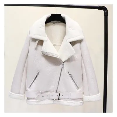 (beige, XS) Winter Coats Women Thickness Faux Leather Fur Sheepskin Female Fur Leather Jacket Av