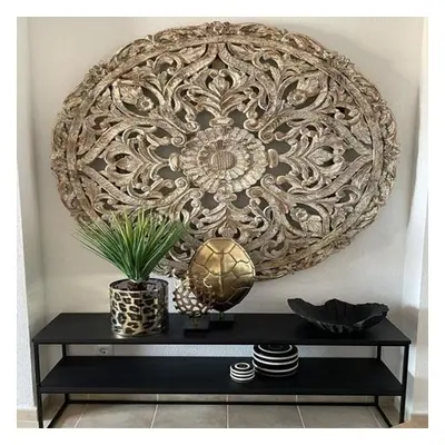 60.96 Cm Wall Decor Panel, Wooden Hanging Jharkhand Round Handcrafted Wall Decor Panel For Livin