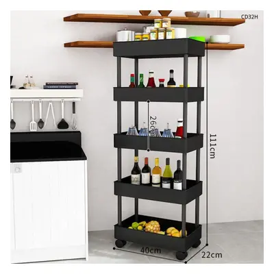 (black, 40*22*111cm) 2/3/4 Tier Slim Storage Cart Kitchen Bathroom Organizer Shelf Mobile Shelvi