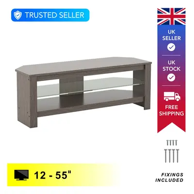 (With Glass Shelf) Mahara Corner TV Stand Unit in Grey Wood Effect