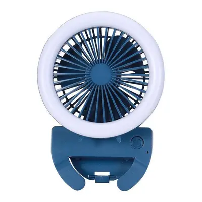 (Blue) In 1Multifunction Mini Fan Modes LED Camping Light Speed USB Rechargeable Carabiner Hook 