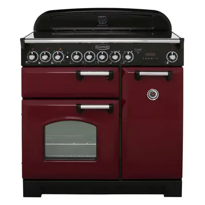 Rangemaster Classic Deluxe CDL90ECCY/B 90cm Electric Range Cooker 5-Zone Ceramic Hob, Cranberry/