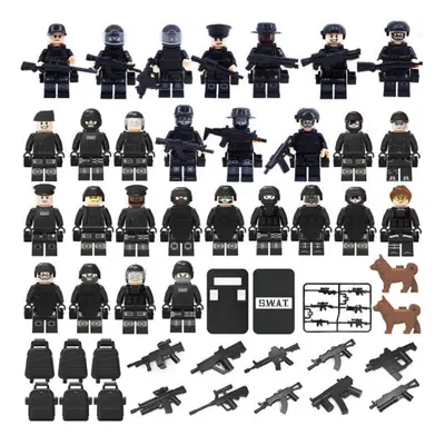 (Style G 28pcs) Military Soldiers Black SWAT Jeeps Minifigures Toys Fit Lego