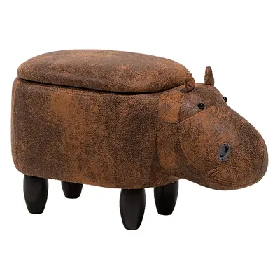 Faux Leather Storage Animal Stool Brown HIPPO