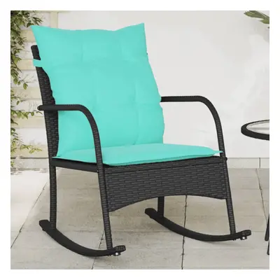 vidaXL Patio Rocking Chair with Cushions Black Poly Rattan