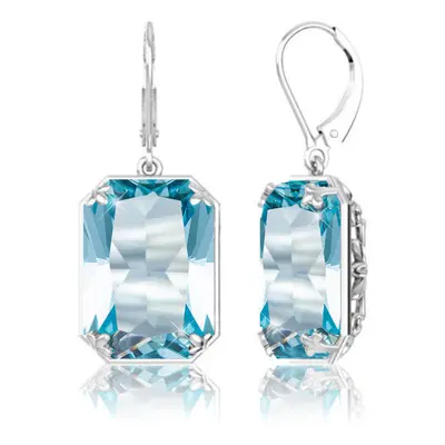 Real 100% Silver Earrings Aquamarine 14K Plated Drop Earrings For Women Fine Jewelry Wedding Gif