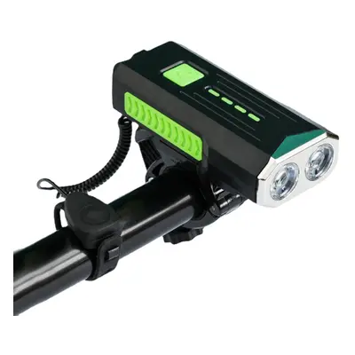 (Green) Bicycle Headlight Super Bright Modes USB Rechargeable Bike Front Light with 120dB Horn B