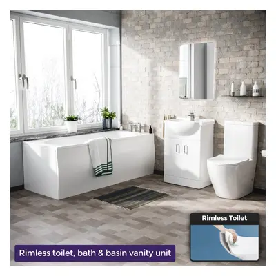 Warton 1700mm Round Bath, 550mm Vanity and Curved Toilet Suite White