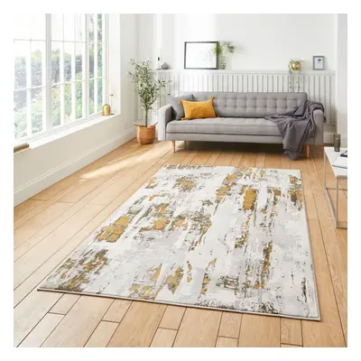 (Grey / Gold) Think Rugs Apollo GR579 Modern Abstract High Density Pile Rug