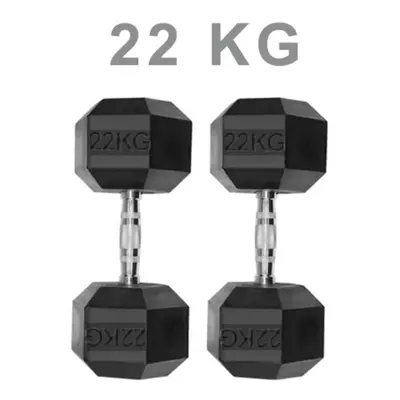 (22KG) Dumbbells Rubber Encased Weights Sets, Hexagonal Dumbbell Gym Pairs