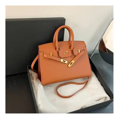 (Brown large) Fashionable lock Birkin bag hand-held shoulder crossbody bag