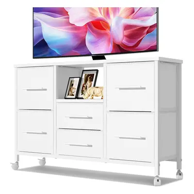 (White Without Charging Station) Chest of Drawers, Dresser for Bedroom with Drawers, 43.3'' Long