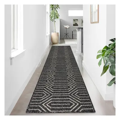 (65 x cm (Rectangular), Black&grey) Runner rug for corridor anti-slip 65x300cm kitchen rug machi