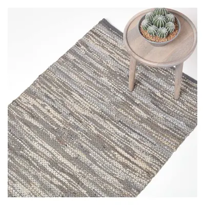 (150 x cm, Grey) Denver Leather Woven Rug