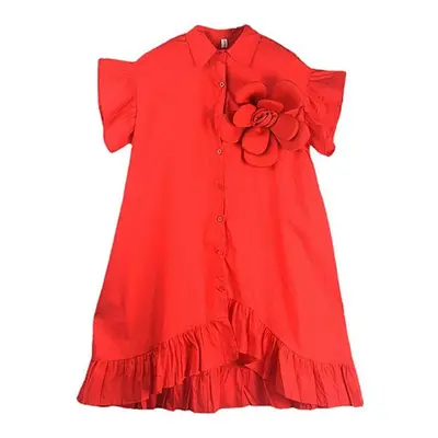 (red, One Size) Xitao Irregular Three-dimensional Decoration Floral Short Sleeve Dress Dmj4076