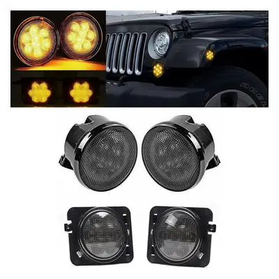 Front Led Turn Signal Side Marker Fender Lights Smoked Lens For Jeep Wrangler Jk