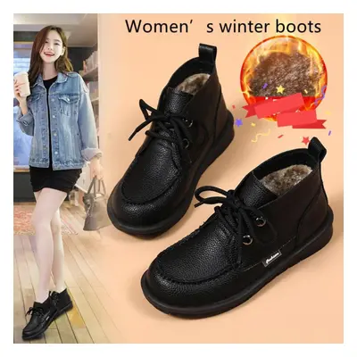 (black bean, EU:37) Women's Winter Boots Oxfords Boots Flats Desert Boots Leather Student Boots 