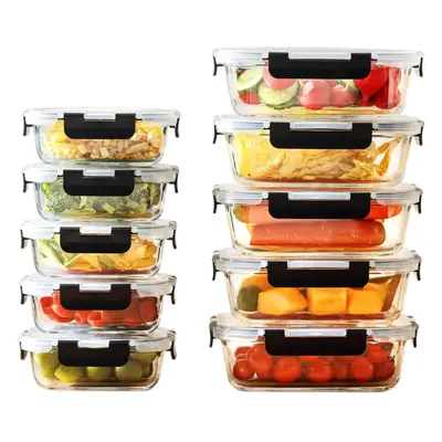 Houszy Glass Meal Prep Containers 10-Pack leak-proof Lids Set