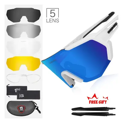 (white) Queshark Polarized Cycling Sunglasses Bicycle Goggles Men Women Mountain Bike Glasses Sp