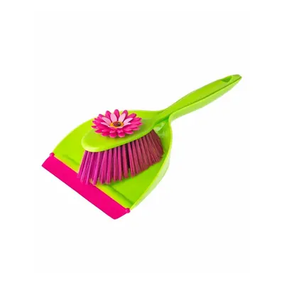 Addis Vigar Flower Power Handy Dustpan and Brush Set, Green/Pink