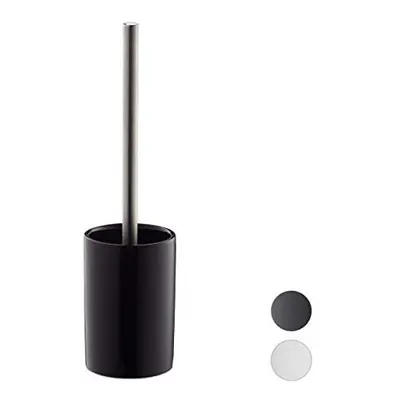 Ceramic WC Accessory Set, Toilet Round Holder, Exchangeable Brush Head, Black, x 9.5 cm