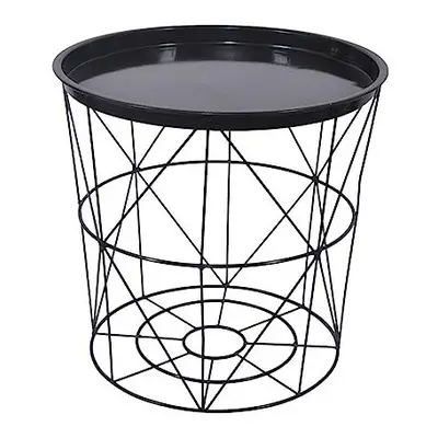 (Black) Versatile Metal Wire Side End Table with Storage