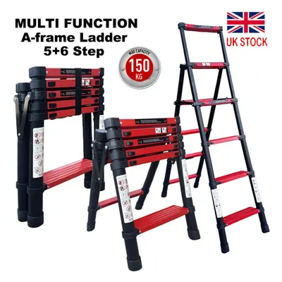 A-Frame Folding Telescopic Ladder 5+6 Steps Multi-Purpose Aluminium