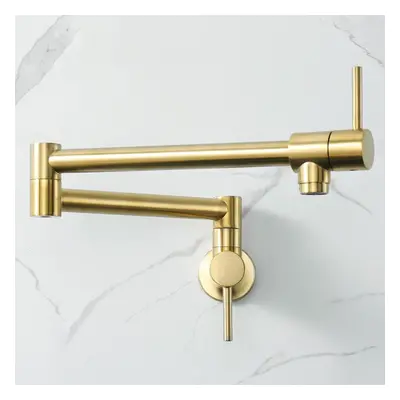 (Brushed Gold) Stainless Steel Brushed Gold Pot Filler Faucet Commercial Wall Mount Kitchen Sink