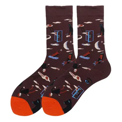 (Coffee) Unisex Literature And Art Colorful Patchwork Color Animal Pattern Tube Socks