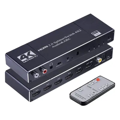 4K HDMI Switch Splitter, in Out HDMI Switch Splitter Support ARC with R/L 3.5mm Audio + Coaxial 