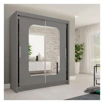 (Grey , cm ) Marika Sliding Mirror Door Luxurious Wardrobe