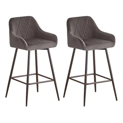 (2, grey) 2x Bar Stools Velvet Dining Room Kitchen Breakfast