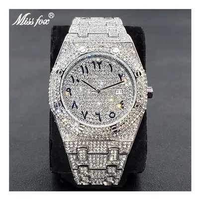 (V301Q-Silver) Luxury Full Diamond Watches For Men Top Brand Hip Hop Iced Out Arab Number