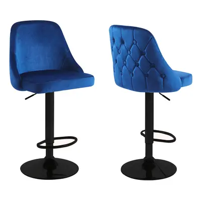 (Set of stools, Blue+Black Base) 1/2x Breakfast Velvet Bar Stools Swivel Gas Lift Rest Chair Kit