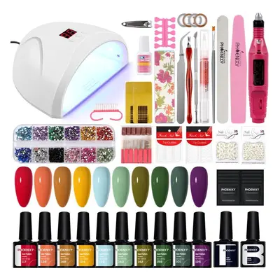 (SET 1) Phoenixy 36w Nail Lamp With 8ml Nail Art Polish 3pcs Uv Gel Kit Nail Varnish Nail Drill 