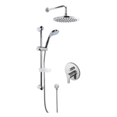 Pride Concealed Round Manual Valve with Multi Function Slide Rail Kit, Arm & Head Shower Bundle 