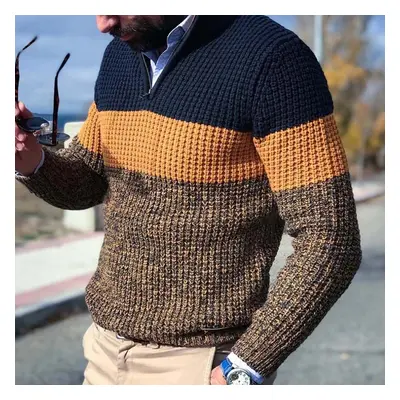 (orange, XXXL) Men Knitted Sweater Autumn Winter Warm Pullover Jumper Plus Size Long Sleeve Casu