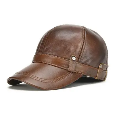 (light brown, cm) Northwood Genuine Leather Baseball Caps Earflaps Snapback Hats Mens Winter Bas